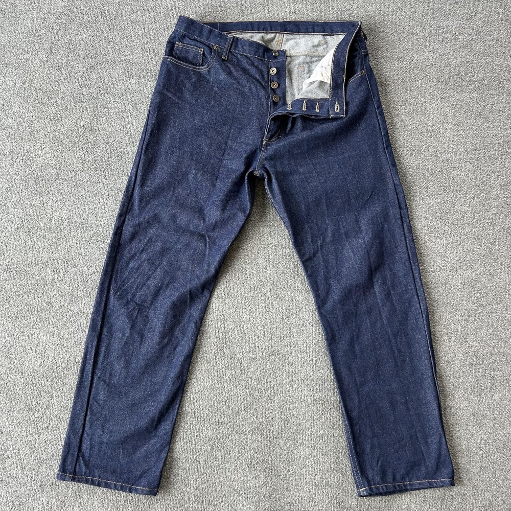 Long Ryder Jeans Mens 38x32 Blue Raw Denim Straight Button Fly Made USA‎